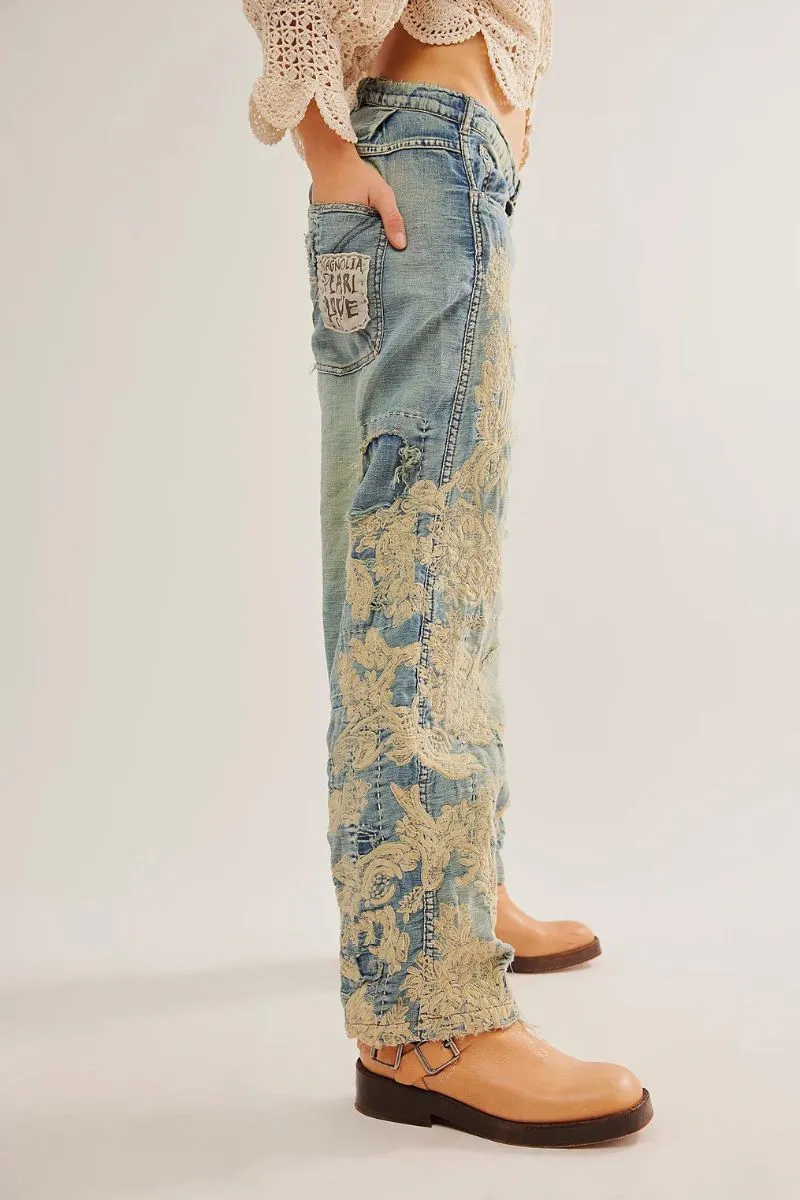 Lace Embroidered Miner Denims