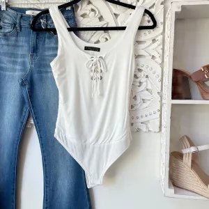 Lace Me Up Bodysuit in Ivory