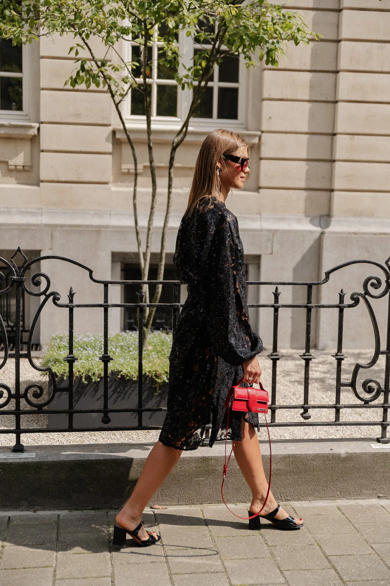 Lace sequins shirt dress black