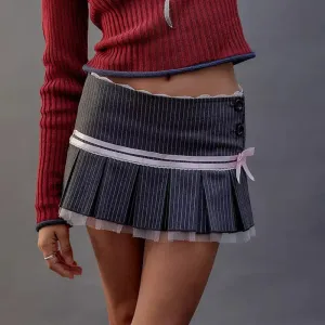 Lace Splice Mini Skirts For Women Bow Bandage Fashion Folds Skirt Hot Girls Winter Casual Lace-up High Waist Skirt Ladies