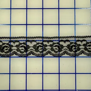 Lace Trim - 1.25-inch Flat Lace Black with Metallic Silver Scalloped Edge