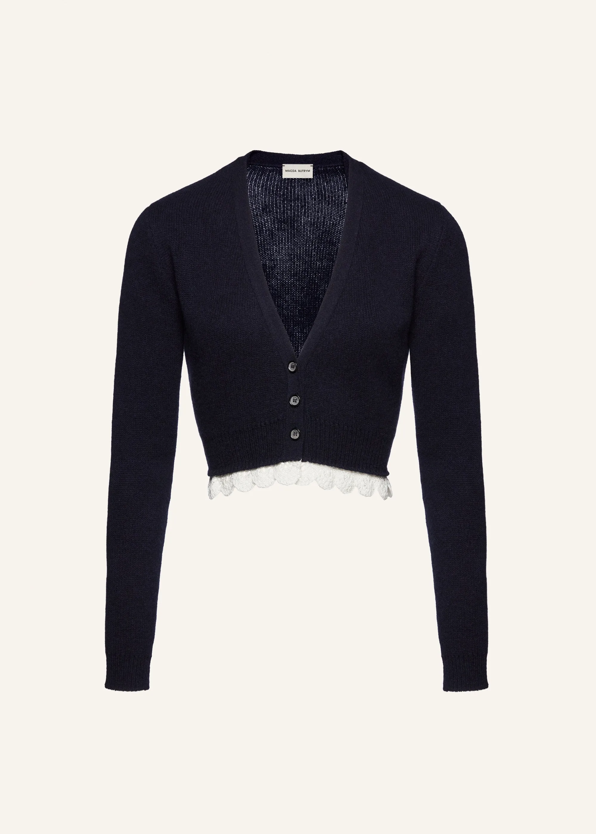 Lace trim cashmere sweater in navy