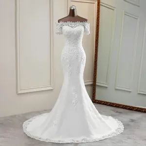 Lace Wedding Dress Mermaid Wedding Gown Off the Shoulder Bridal Gown