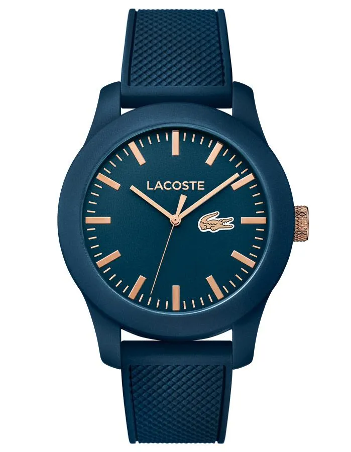 Lacoste 12.12 Watch - Blue Case & Dial - Rubber Strap - Gold-Tone Accents - 30m