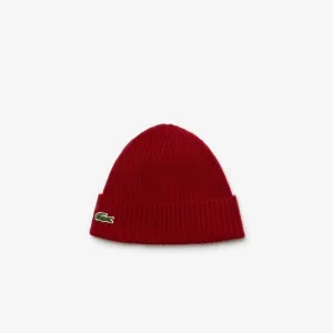 LACOSTE CORE RIBBED BEANIE - Red