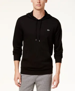 Lacoste Long Sleeve Jersey T-Shirt with Hood and Kangaroo Pocket, Black