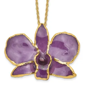 Lacquer Dipped 24k Gold Trimmed Purple Dendrobium Orchid 20" Necklace