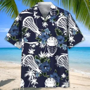 Lacrosse Blue Nature Hawaiian Shirt for Men, Lacrosse life shirt, Lacrosse player gifts