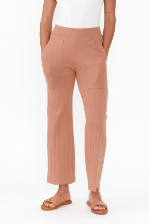 Lacy Mocha Cotton Blend Ribbed Pants