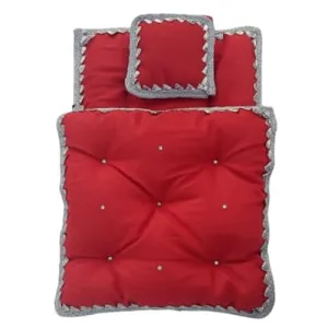 Laddu Gopal Ji Winter Set of Rajai and Gadda with Pillow in Soft Velvet Fabric, Pack of 1, Colour:- Red