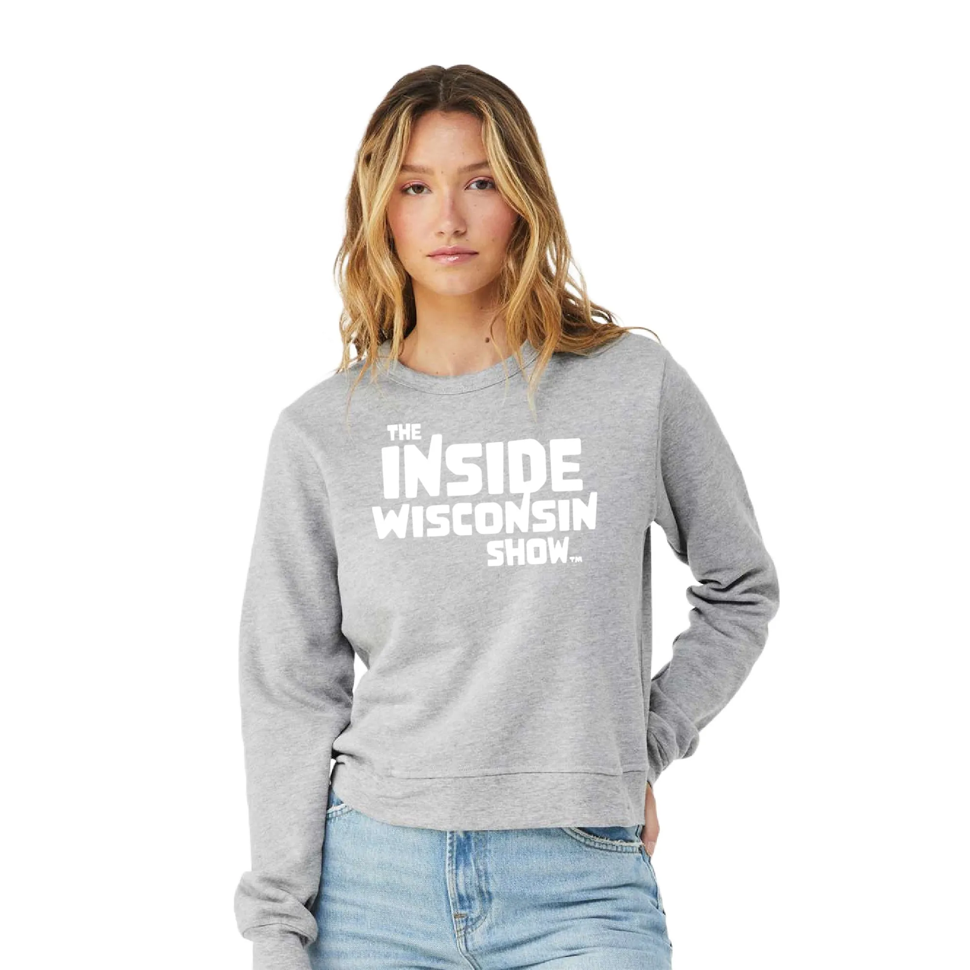 Ladies Crewneck Sweatshirt with The Inside Wisconsin Show Logo - Heather Gray