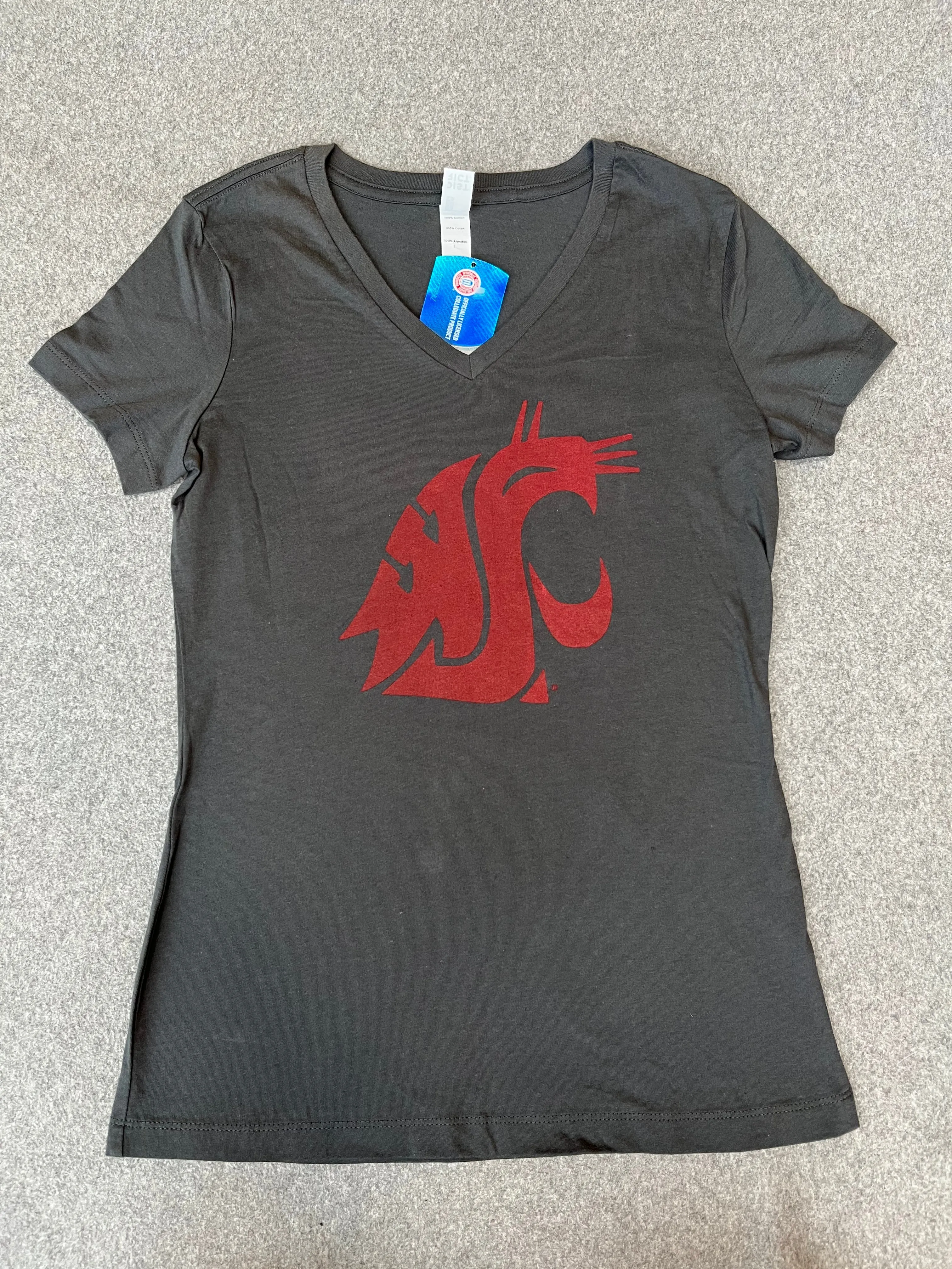 Ladies Dark Grey WSU V-Neck T-Shirt