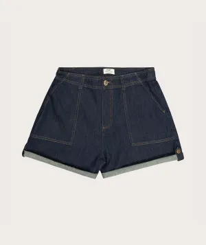 Ladies High Waisted Denim Shorts - Indigo