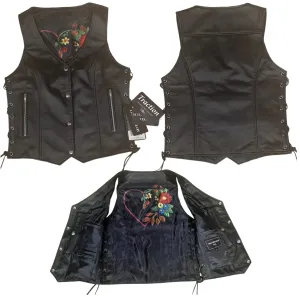 Ladies Leather Vest with Heart and Floral Detail on Liner 264