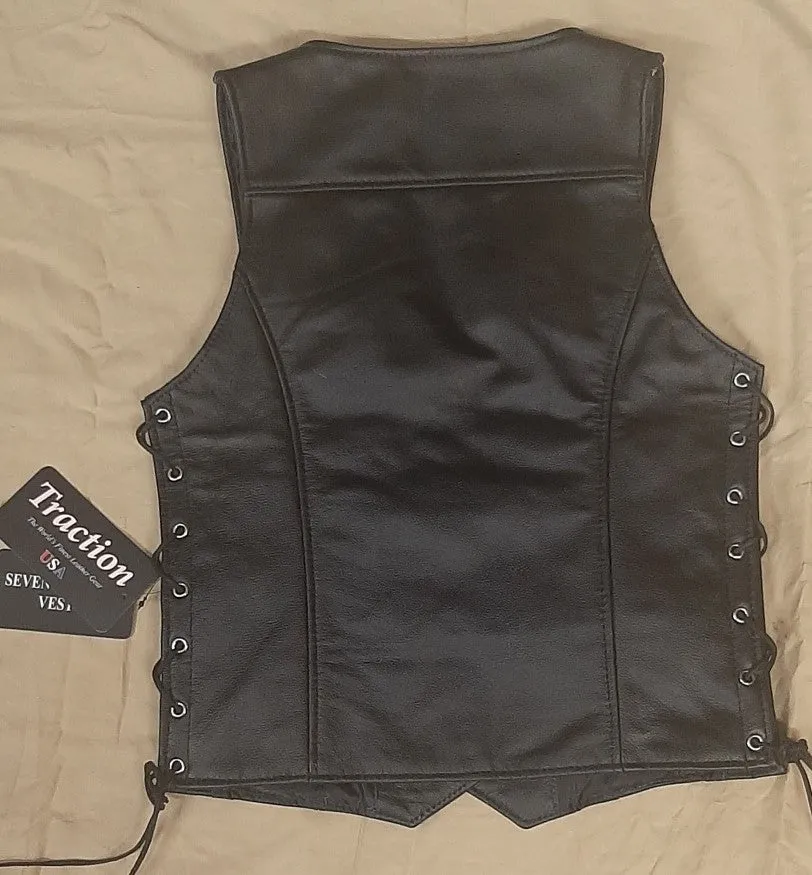 Ladies Leather Vest with Heart and Floral Detail on Liner 264