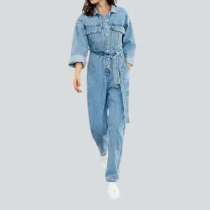 Ladies light wash denim jumpsuit