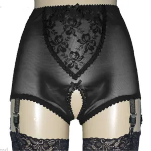 Ladies Mesh Lace Shorts Garter Belt