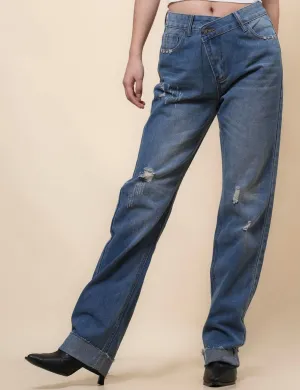 Ladies Mid Rise Jeans Stright Leg Denim Pants SKP41038