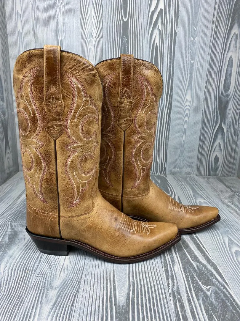 Ladies Oldwest Tan Snip Toe Cowgirl Boots - LF1596