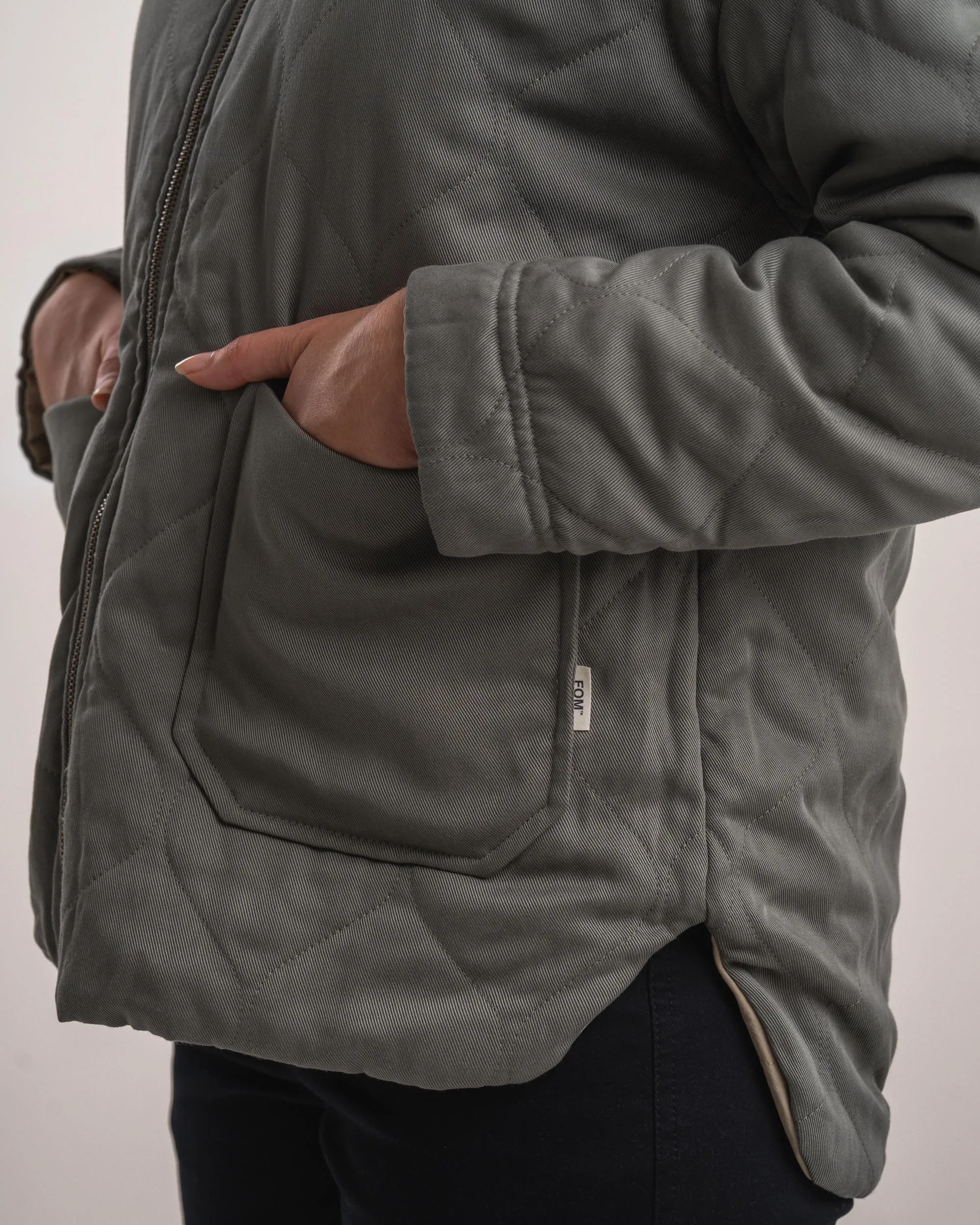 Ladies Quilted Bomber Jacket - Stone / Sage