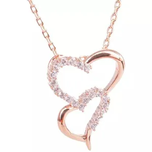 Ladies Rose Gold Double Heart Necklace