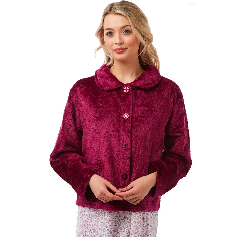 Ladies Soft Touch Embossed Effect Button Front Bed Jacket