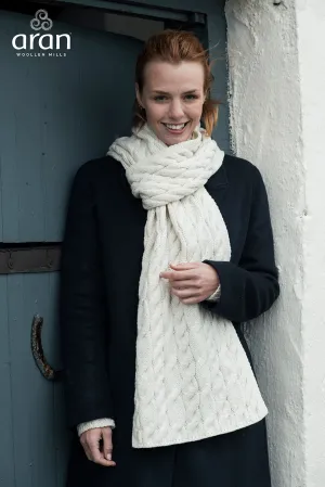 Ladies Supersoft Merino Wool Cable Design Wide Scarf by Aran Mills - 4 Colours