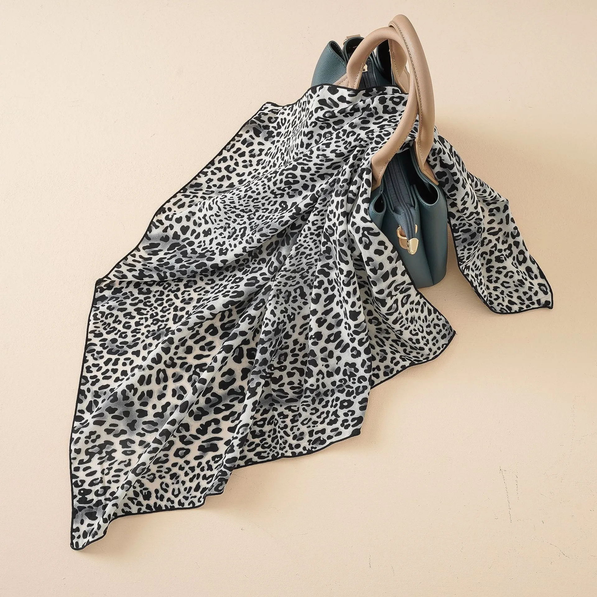 Ladies trendy leopard print temperament small square scarf silk scarf multifunctional scarf women