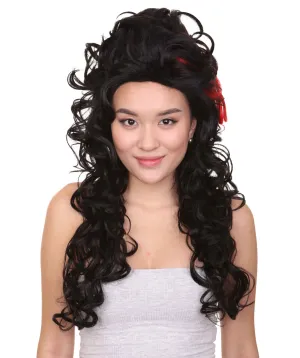 Ladies Wig | Black Curly Layered Womens Wig with Red Touch | Premium Breathable Capless Cap