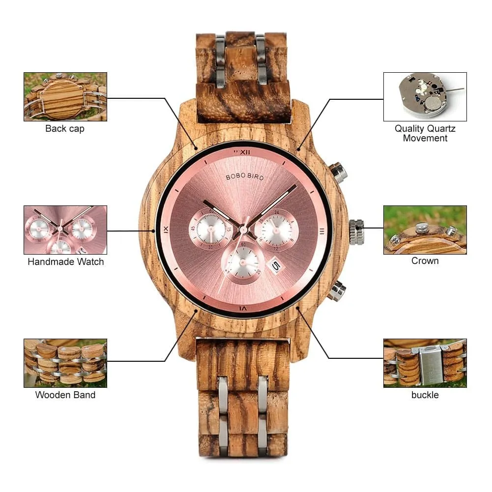 Ladies Wooden Timepieces with Quartz Movement - Eco-Friendly Luxury Watch | 3ATM Water Resistant | Gift for Women and Men