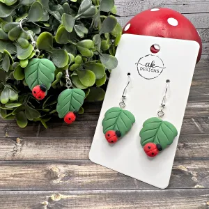 Ladybug on a Leaf Resin Nature Inspired Lucky  Earrings, Hypoallergenic Gift