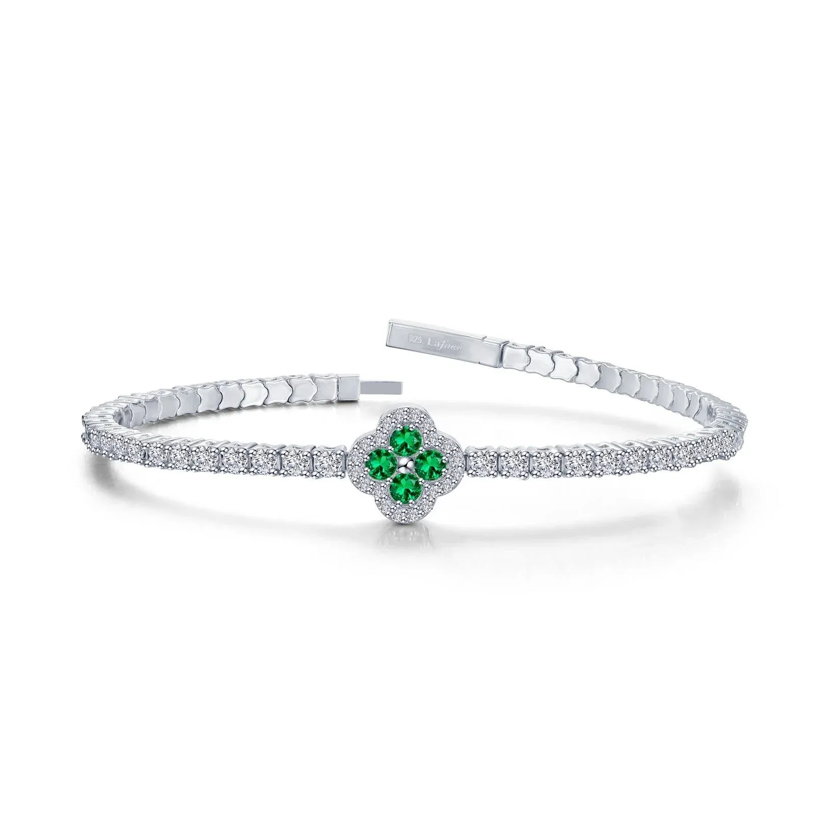 Lafonn Simulated Diamond & Emerald Clover Flexible Tennis Bracelet B0199CEP68