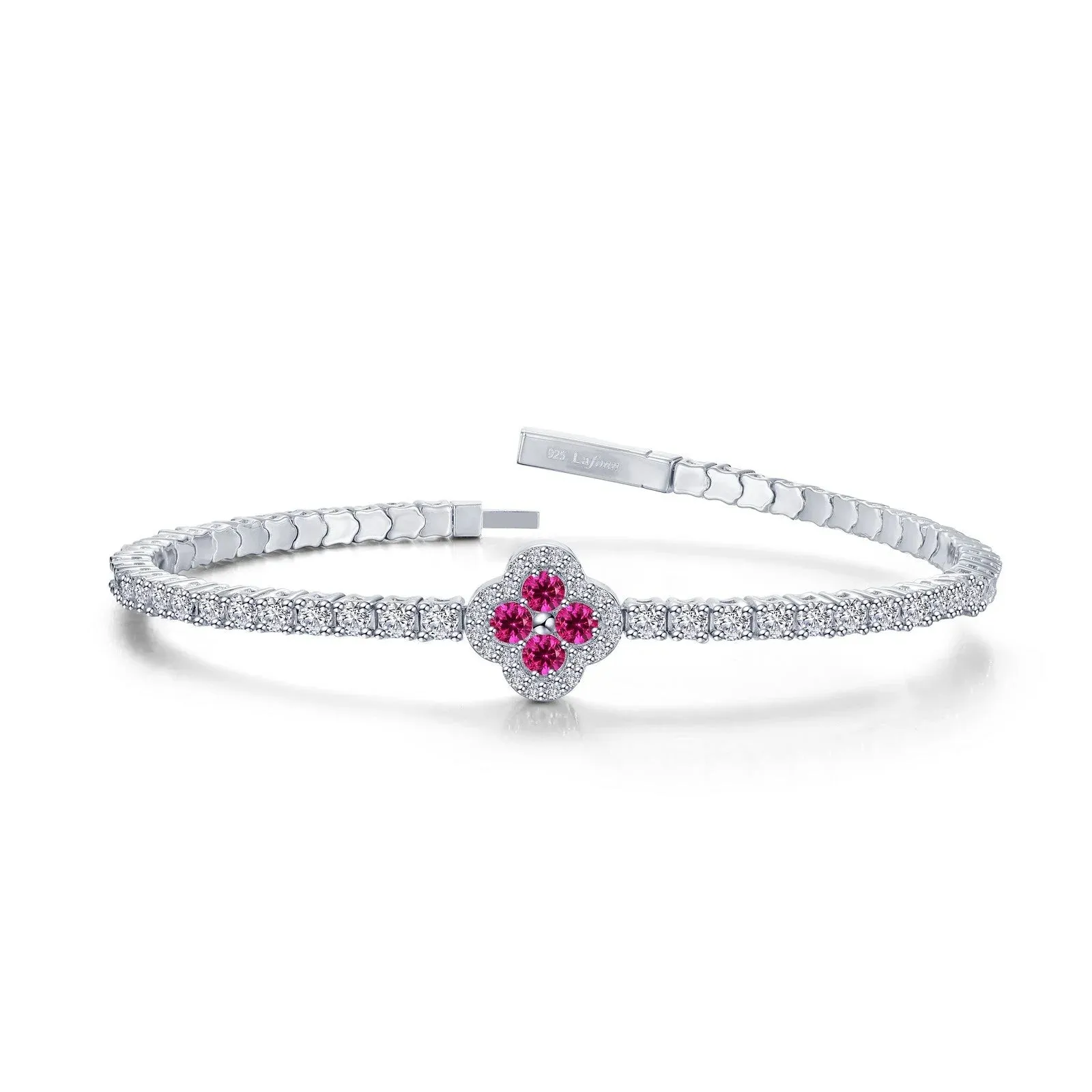 Lafonn Simulated Diamond & Ruby Clover Flexible Tennis Bracelet B0199CRP68