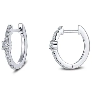 Lafonn Simulated Diamond Oval Huggie Station Hoop Earrings