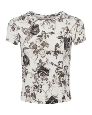 L'Agence Resse Ivory Black Baroque Floral Tee