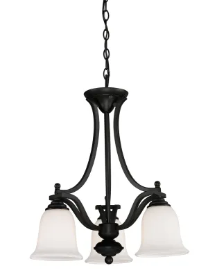 Lagoon 3-Light Chandelier in Matte Black with Matte Opal Glass