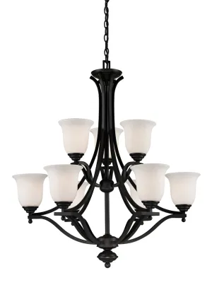 Lagoon 9-Light Chandelier in Matte Black with Matte Opal Glass