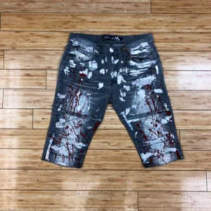 LAGUNA BEACH-GRAY W/SILVER FOIL &RED PAINT SHORTS