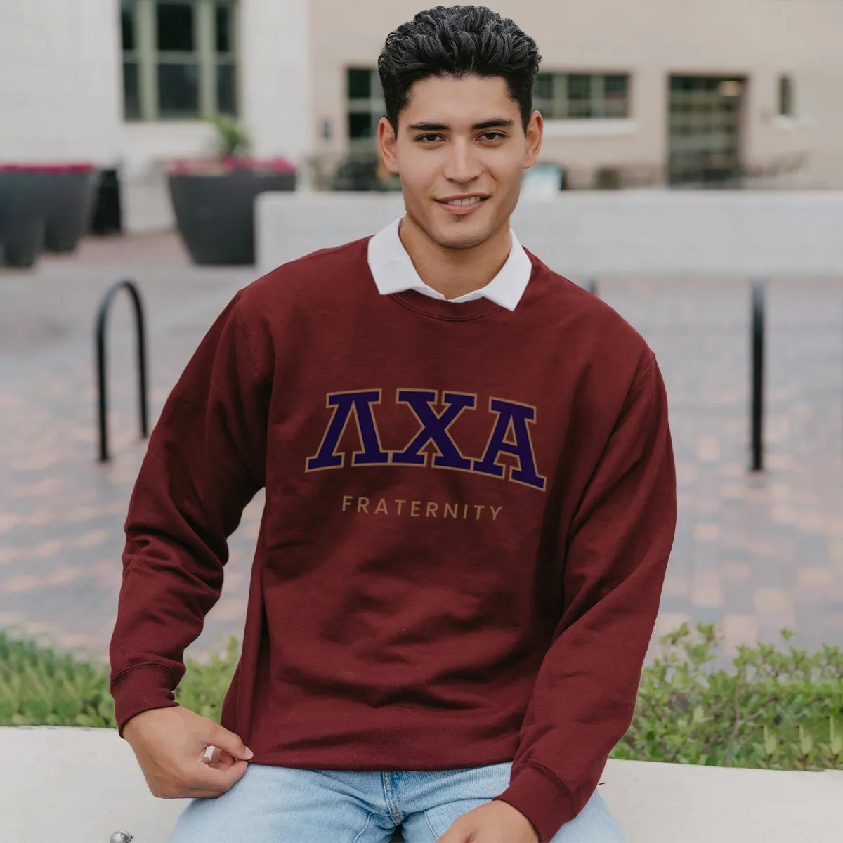 Lambda Chi Maroon Old School Crewneck