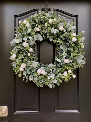 Lamb's Ear and Eucalyptus Wreath with Mini Ranunculus