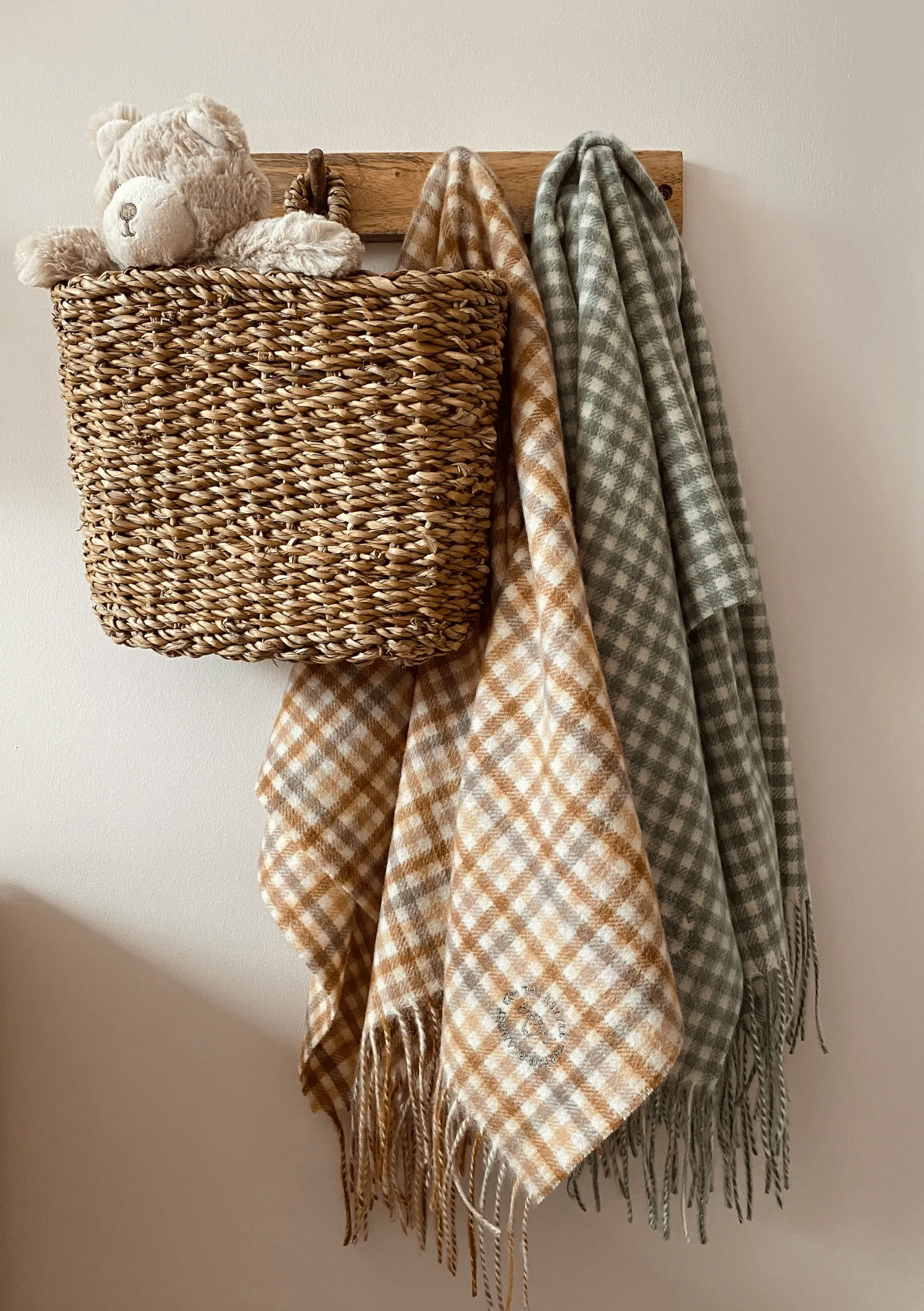 Lambswool Baby Blanket in Sage Nursery Gingham