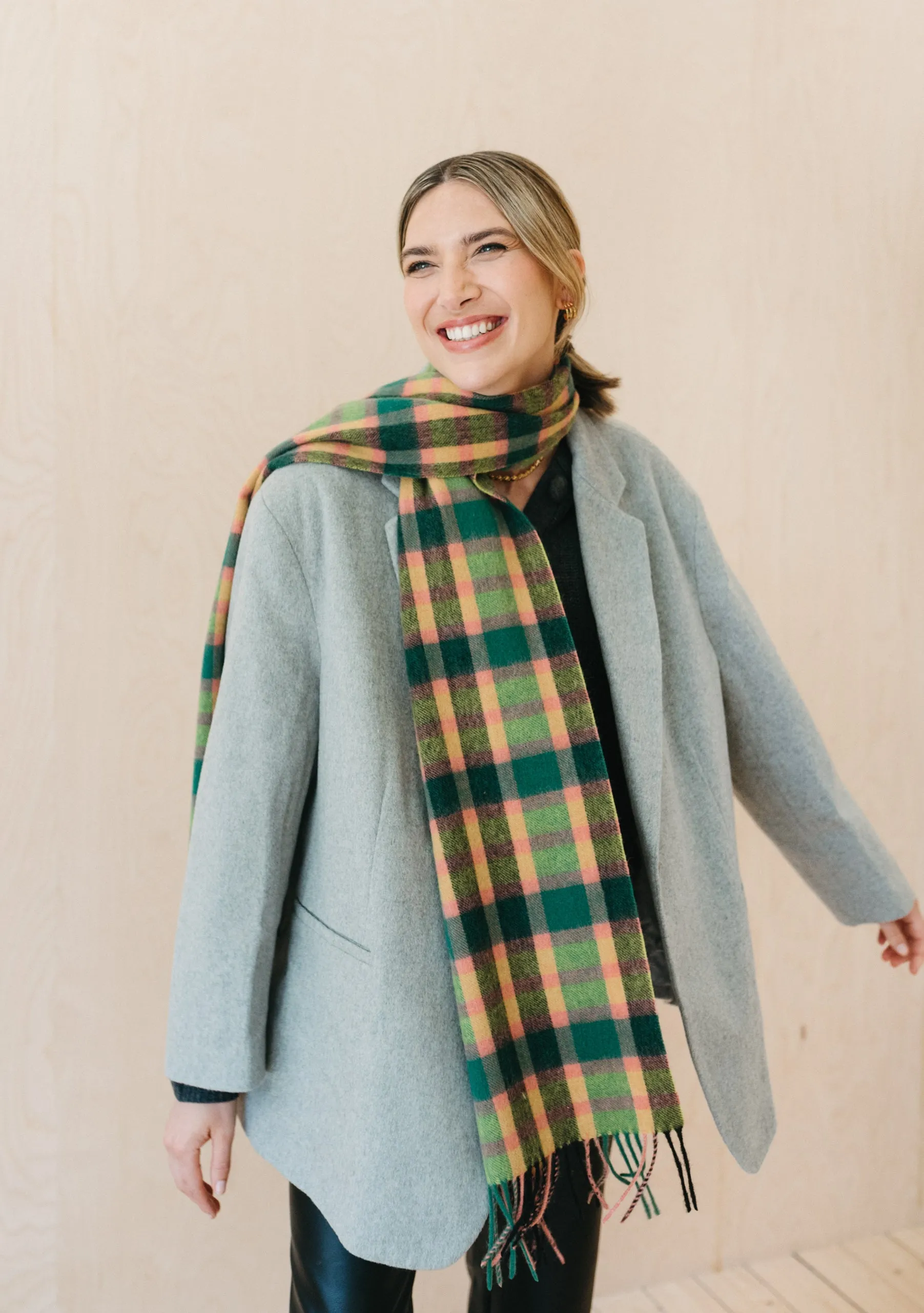 Lambswool Oversized Scarf in Lime Multi Check