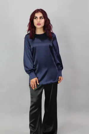 Lameera Satin Blouse - Navy Blue