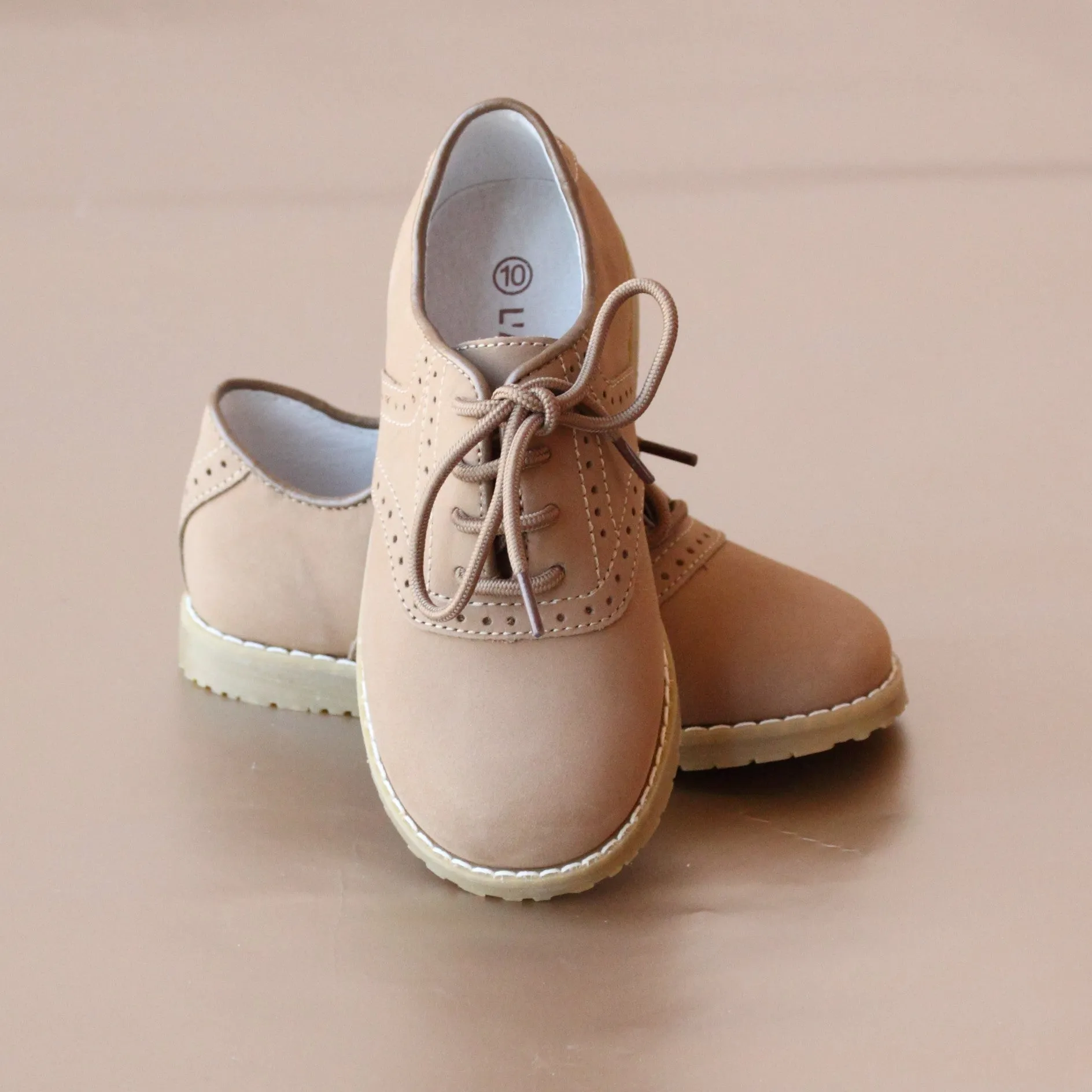 L'Amour Boys Nubuck Khaki Saddle Oxford Shoes