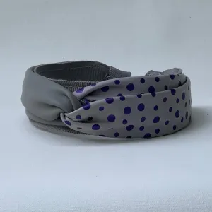 Lana Color Blocked Headband in Grey and Purple Polka Dot Leather