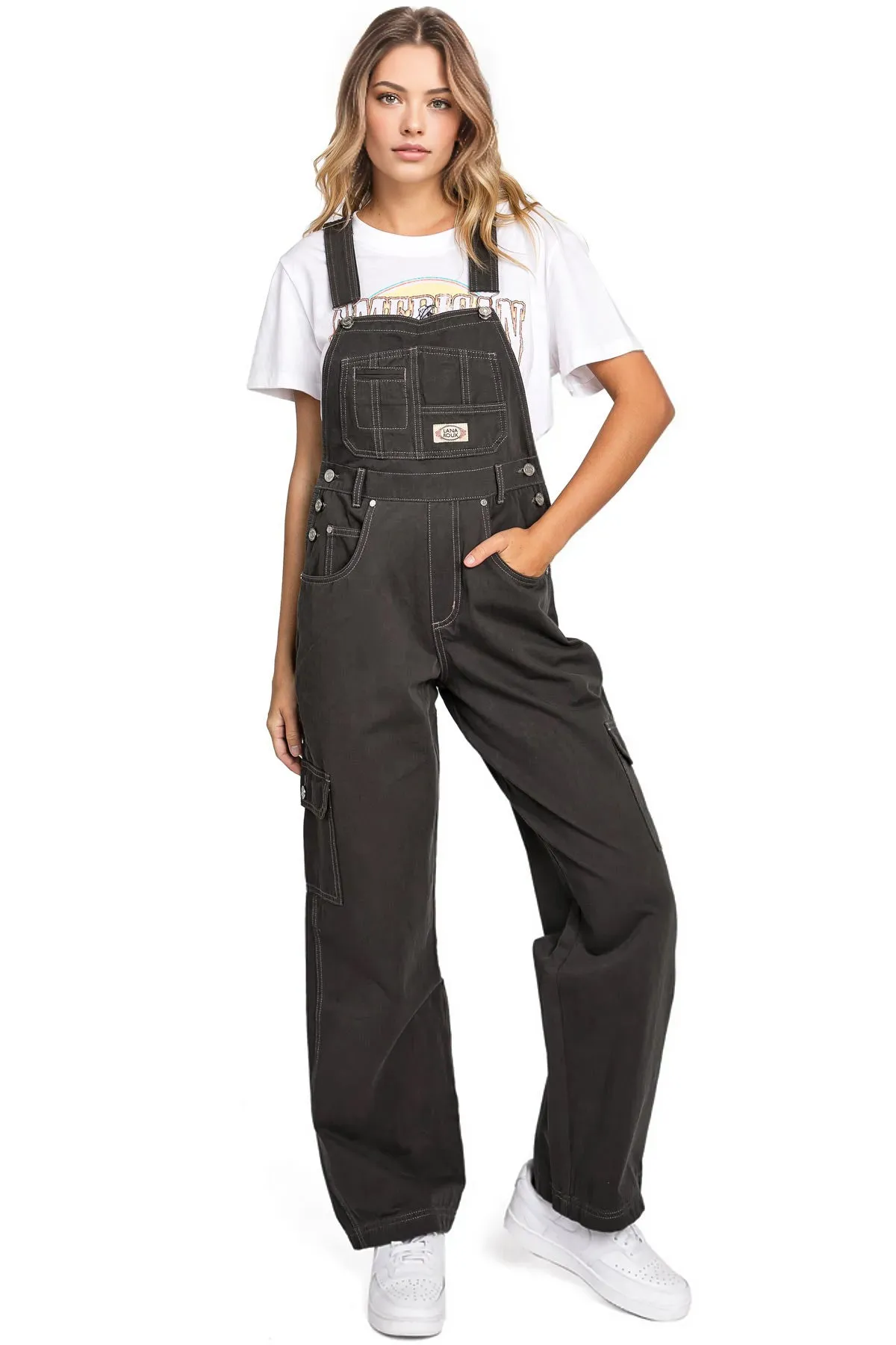 Lana Roux 90s Retro Cargo Utility Overalls