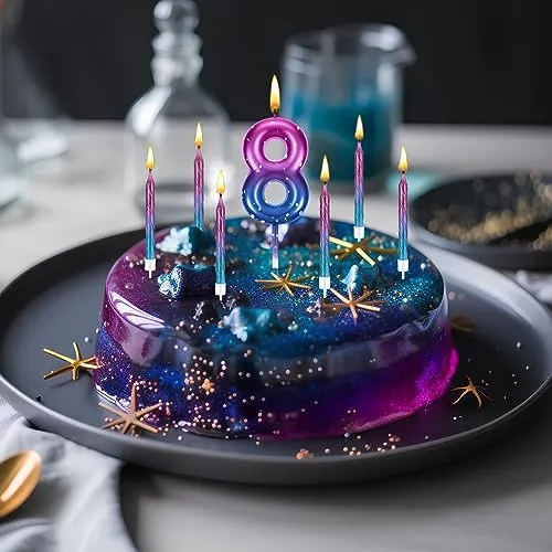 Landhoow 2.36 Inch Birthday Candles Purple to Blue Gradient Candle with 12 Pcs Gradient Spiral Candle for Baby Birthday Cake Topper Anniversary Wedding Party Decor (Number 8)