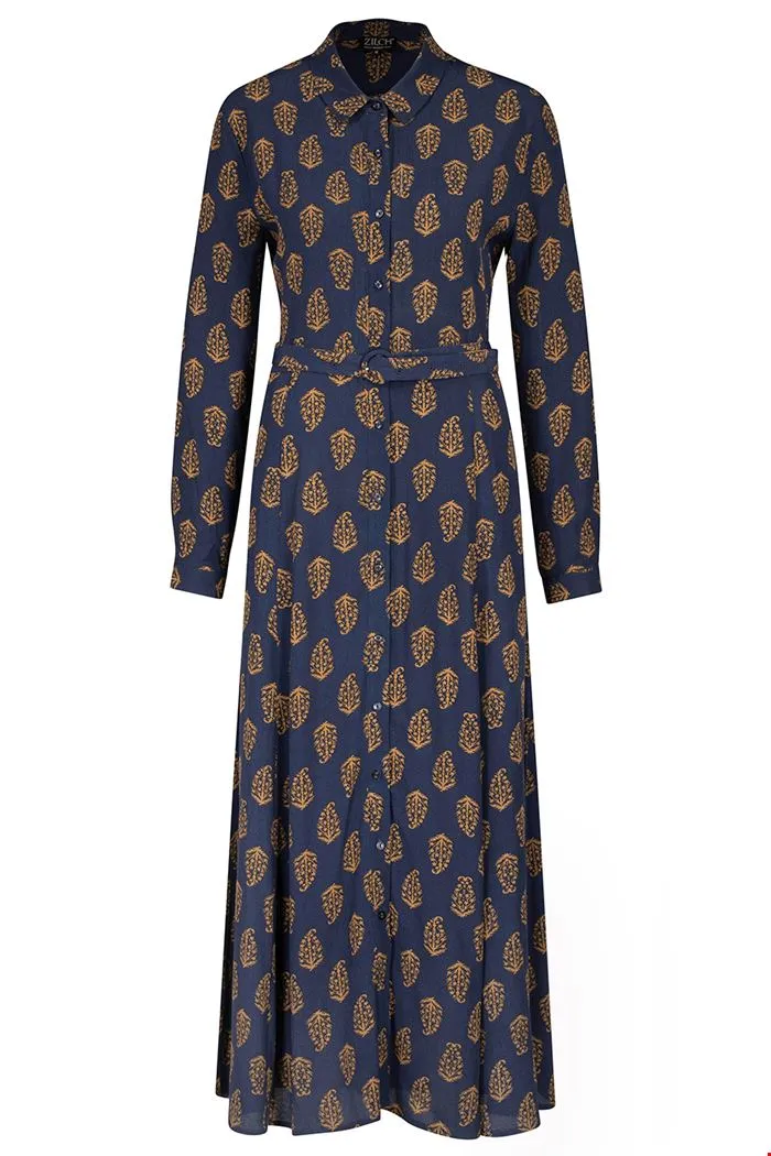 Lange donkerblauwe jurk | Zilch dress long paisley navy