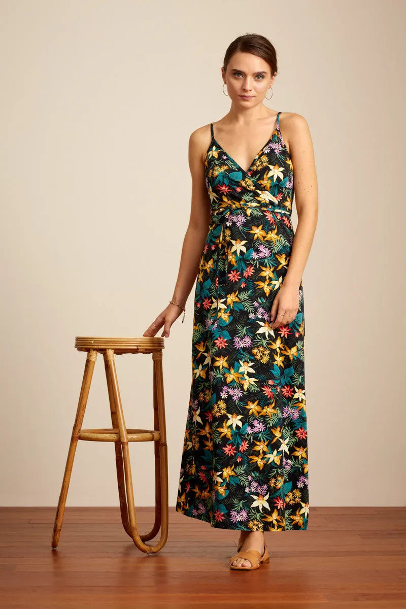 Lange jurk met bloemenprint | King Louie Kiki maxi dress santa Lucia black