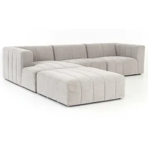 Langham Channeled 3 Piece Chaise Sectional w/Ottoman, Napa Sandstone